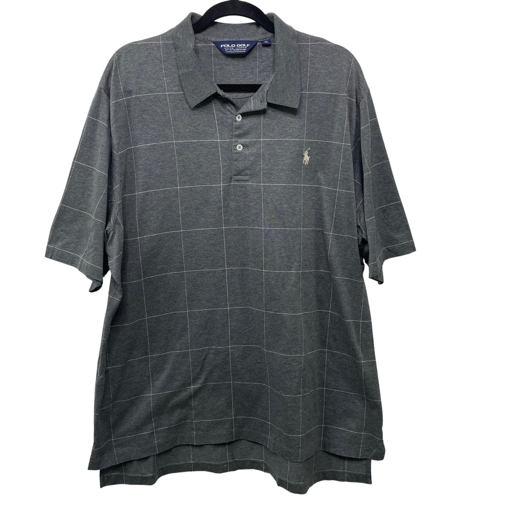 Polo Golf Ralph Lauren Mens XL Gray Windowpane Grid Cotton‎ Polo Shirt Dadcore